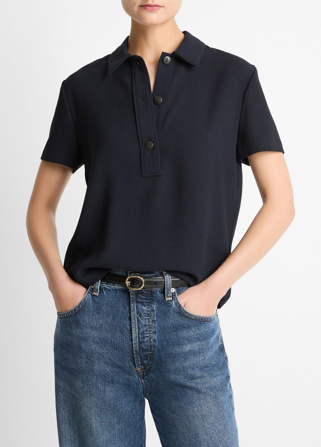 VINCE Everyday - Crepe Polo Shirt in Short Sleeve