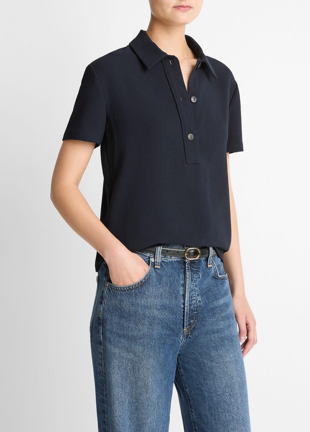 VINCE Everyday - Crepe Polo Shirt in Short Sleeve