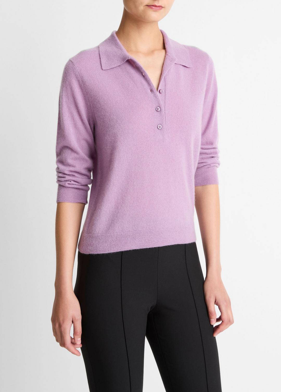 VINCE Featured - Cashmere-Silk Polo Sweater in Cashmere