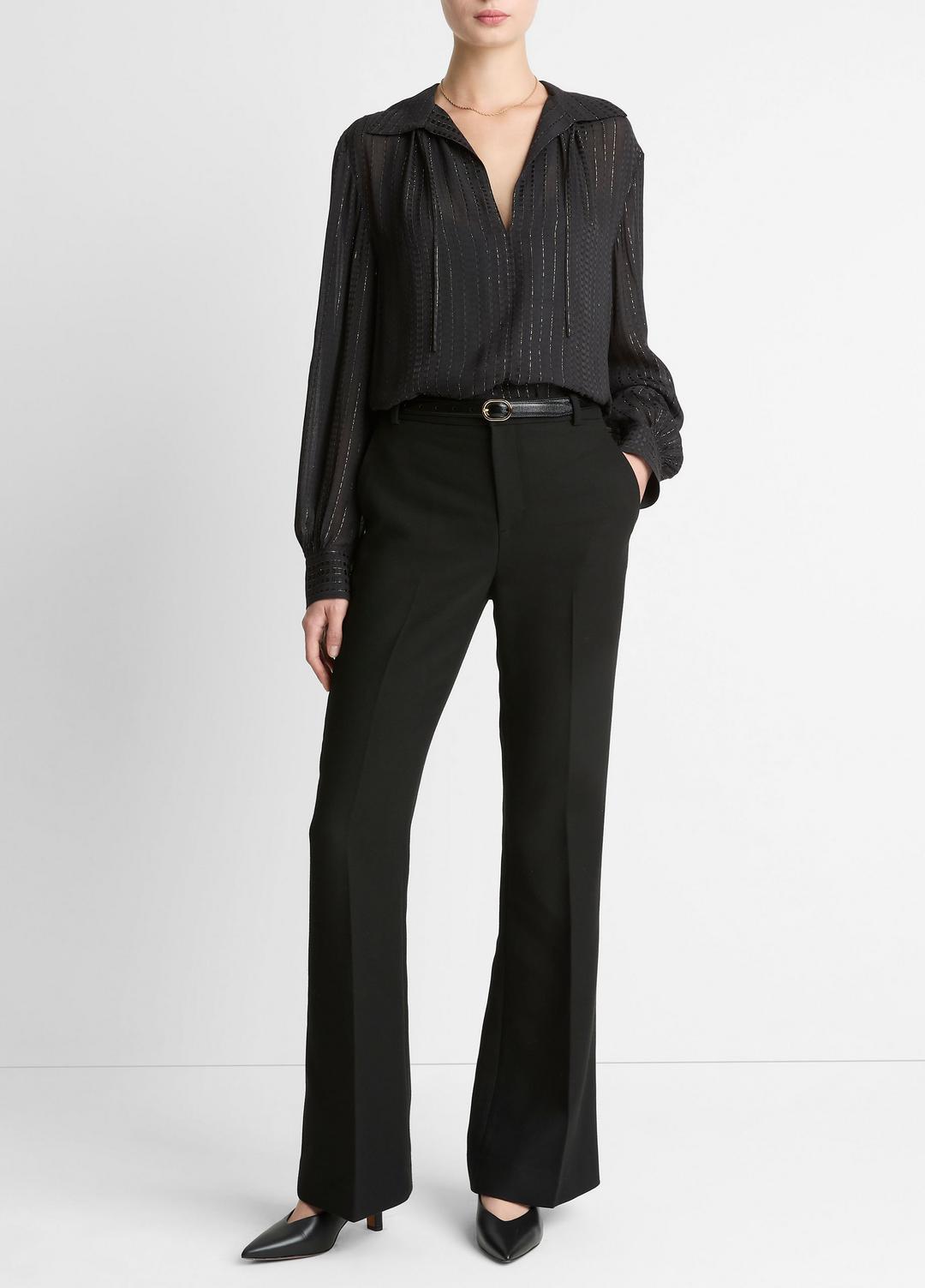 VINCE Popular - Metallic-Stripe Gathered Blouse in Long Sleeve