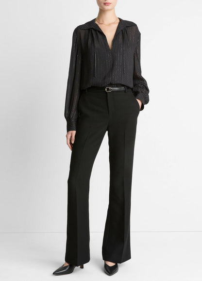 VINCE Popular - Metallic-Stripe Gathered Blouse in Long Sleeve
