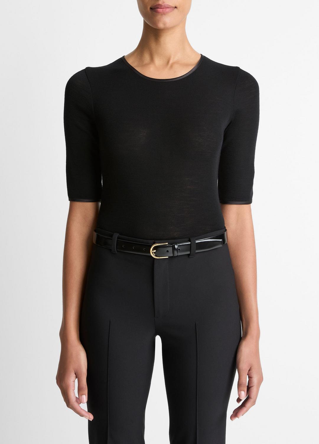 VINCE Smart Buy - Satin-Trim Wool Elbow-Sleeve T-Shirt in Short Sleeve