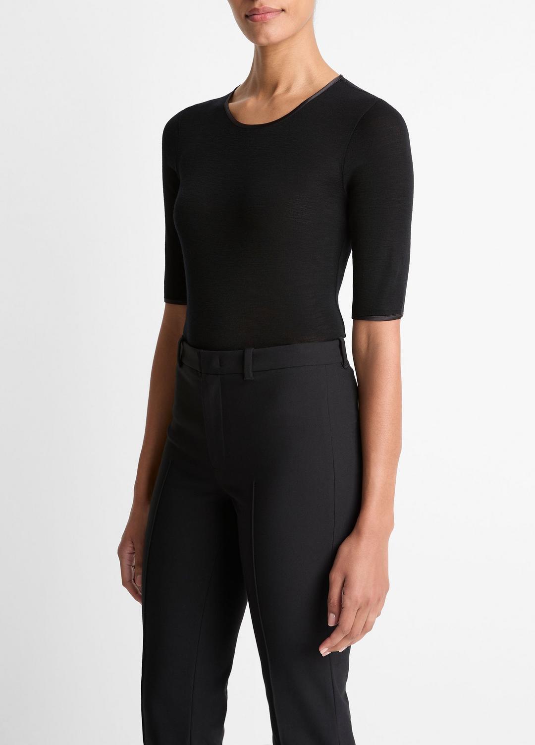 VINCE Smart Buy - Satin-Trim Wool Elbow-Sleeve T-Shirt in Short Sleeve