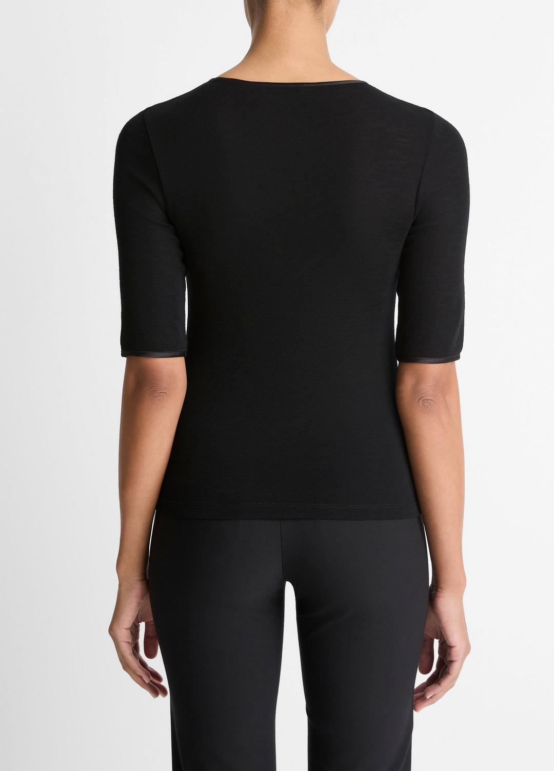VINCE Smart Buy - Satin-Trim Wool Elbow-Sleeve T-Shirt in Short Sleeve