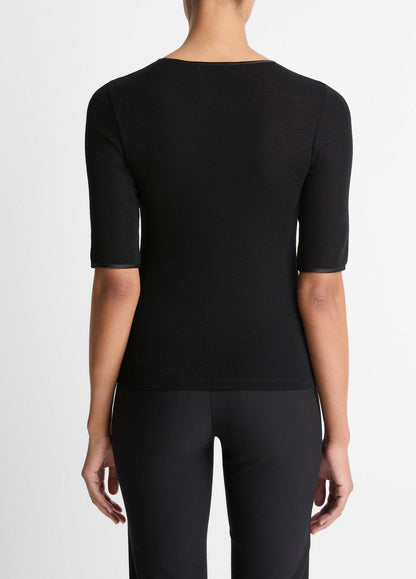 VINCE Smart Buy - Satin-Trim Wool Elbow-Sleeve T-Shirt in Short Sleeve