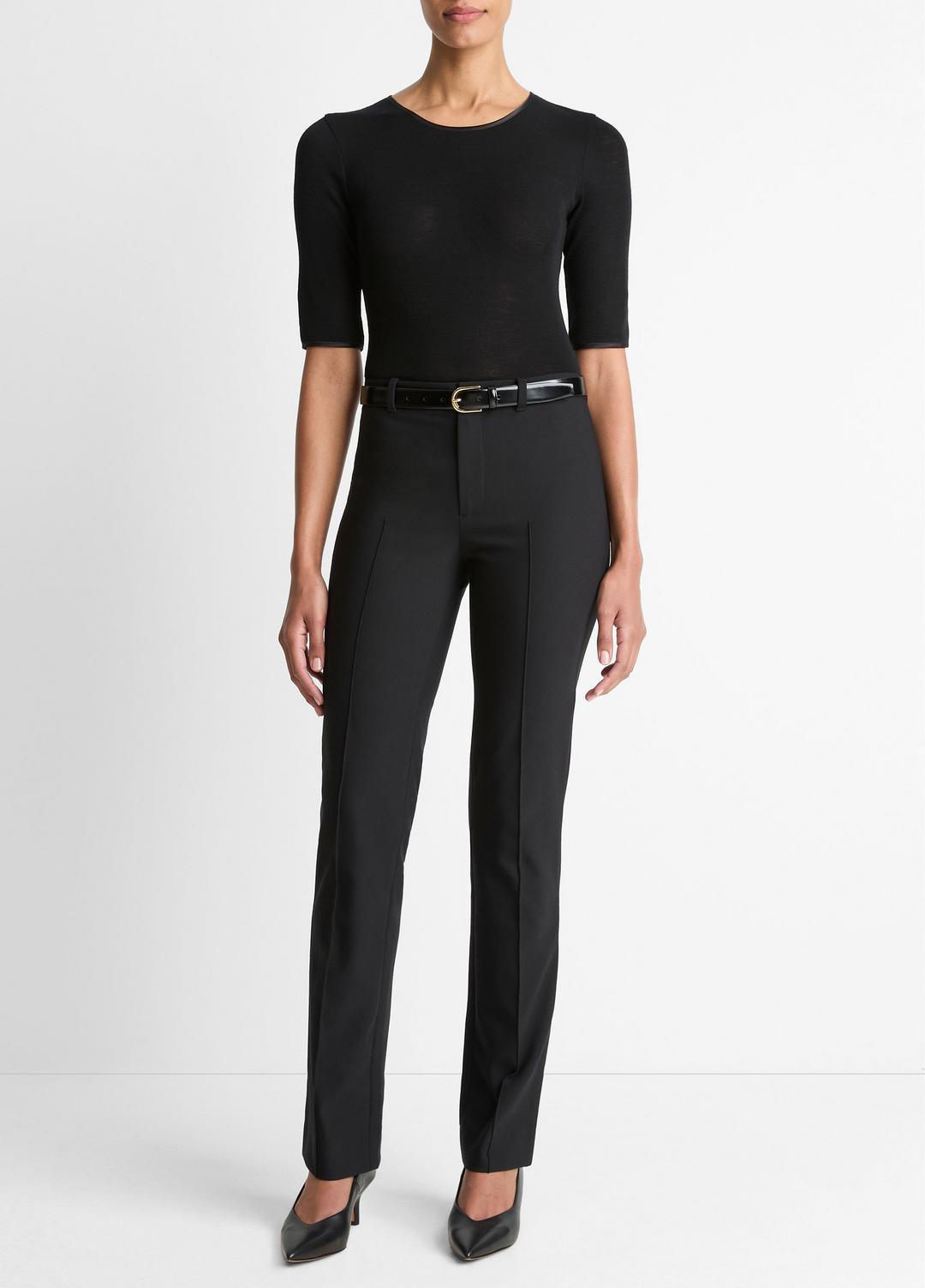 VINCE Smart Buy - Satin-Trim Wool Elbow-Sleeve T-Shirt in Short Sleeve