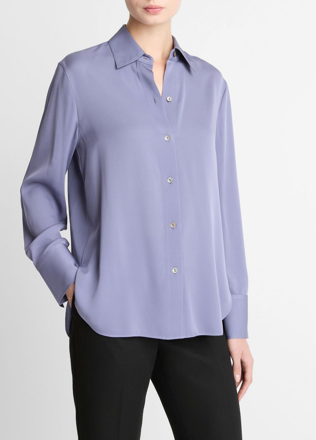VINCE New - Stretch-Silk Button-Front Blouse in Long Sleeve