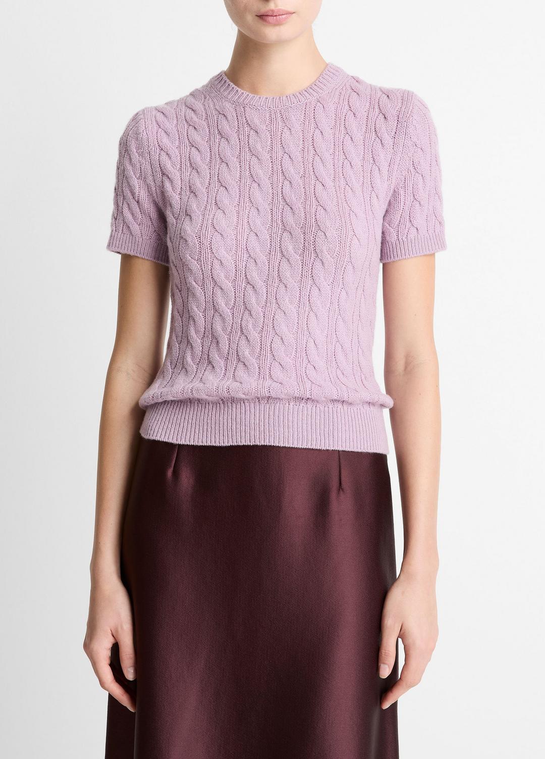VINCE Deals - Cable-Knit Wool & Cashmere-Blend Short-Sleeve Sweater in Crew Neck