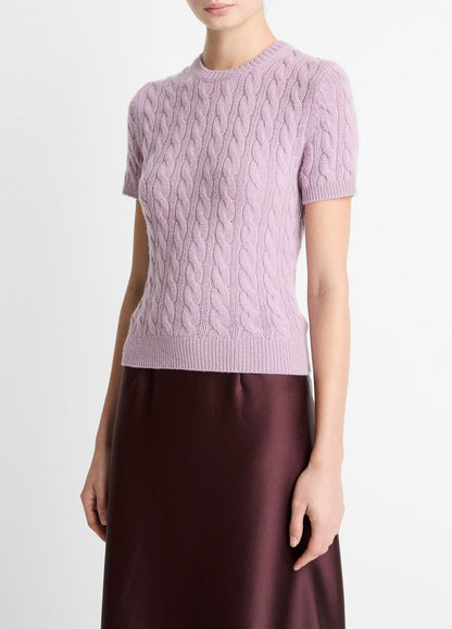 VINCE Deals - Cable-Knit Wool & Cashmere-Blend Short-Sleeve Sweater in Crew Neck