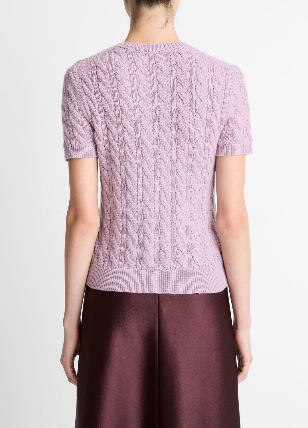 VINCE Deals - Cable-Knit Wool & Cashmere-Blend Short-Sleeve Sweater in Crew Neck
