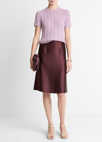 VINCE Deals - Cable-Knit Wool & Cashmere-Blend Short-Sleeve Sweater in Crew Neck