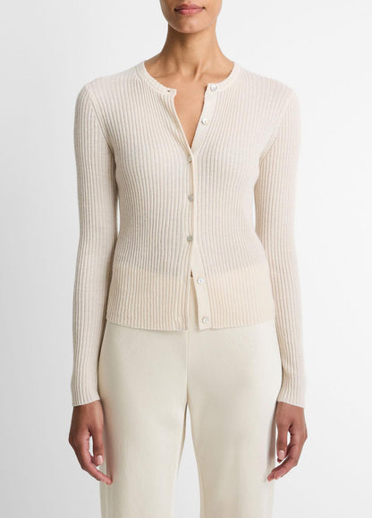 VINCE Premium - Ribbed Cashmere-Silk Cardigan in Cardigans