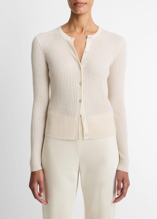 VINCE Premium - Ribbed Cashmere-Silk Cardigan in Cardigans