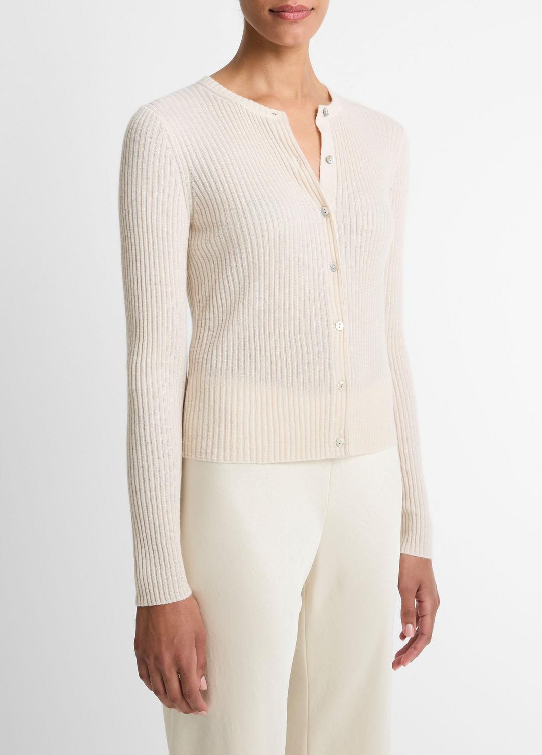 VINCE Premium - Ribbed Cashmere-Silk Cardigan in Cardigans