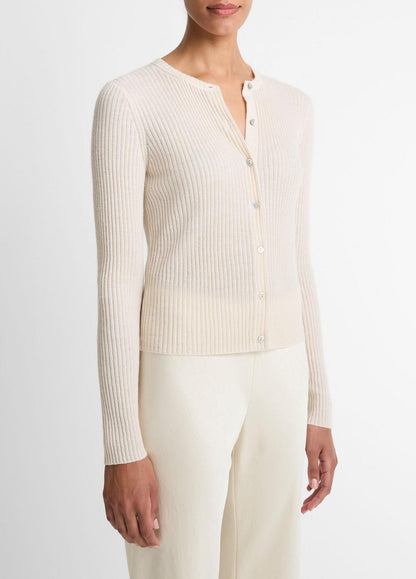 VINCE Premium - Ribbed Cashmere-Silk Cardigan in Cardigans