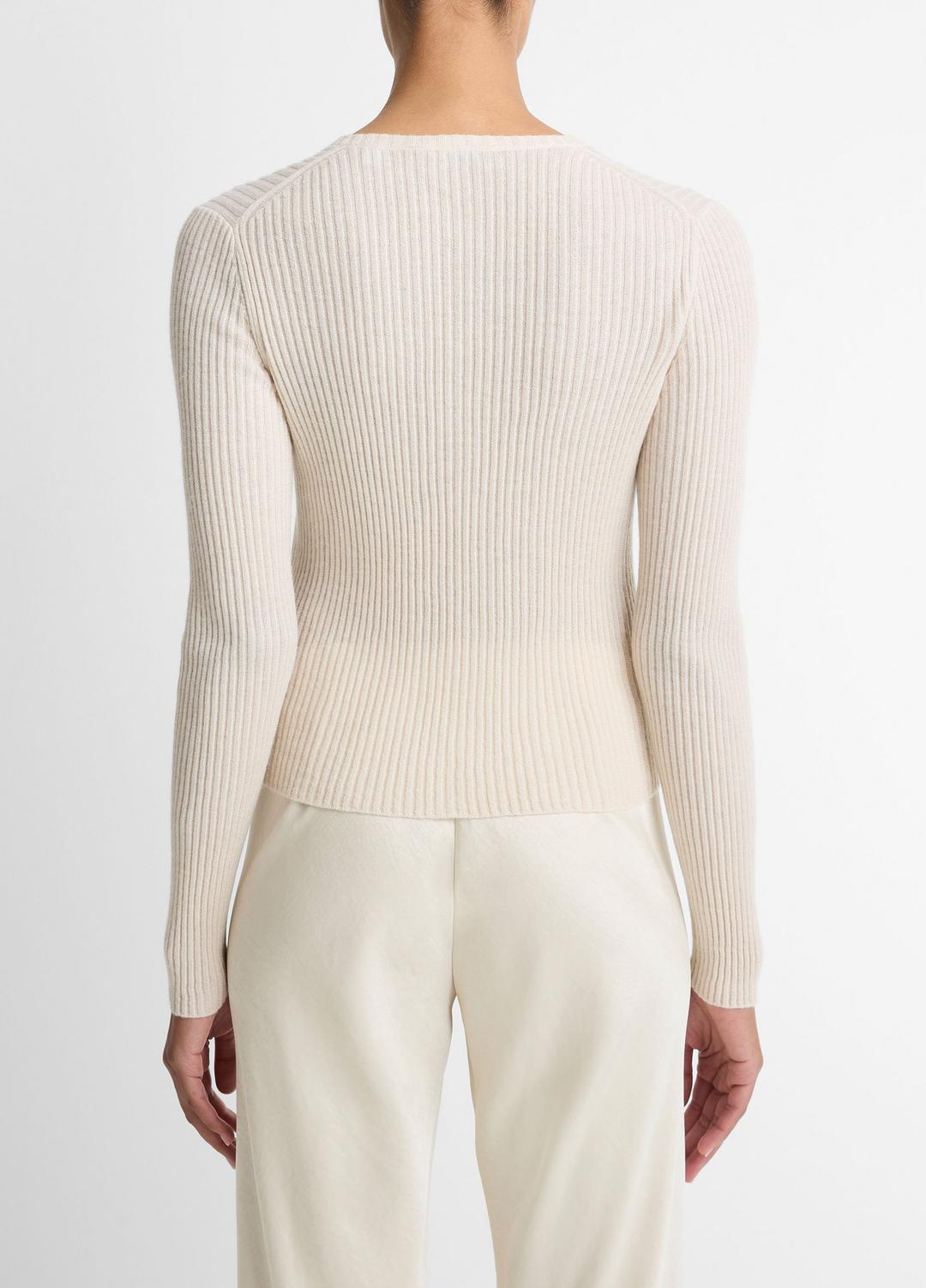 VINCE Premium - Ribbed Cashmere-Silk Cardigan in Cardigans