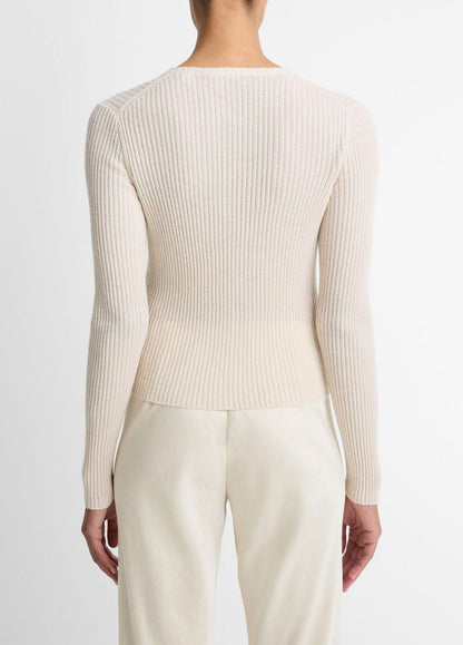VINCE Premium - Ribbed Cashmere-Silk Cardigan in Cardigans