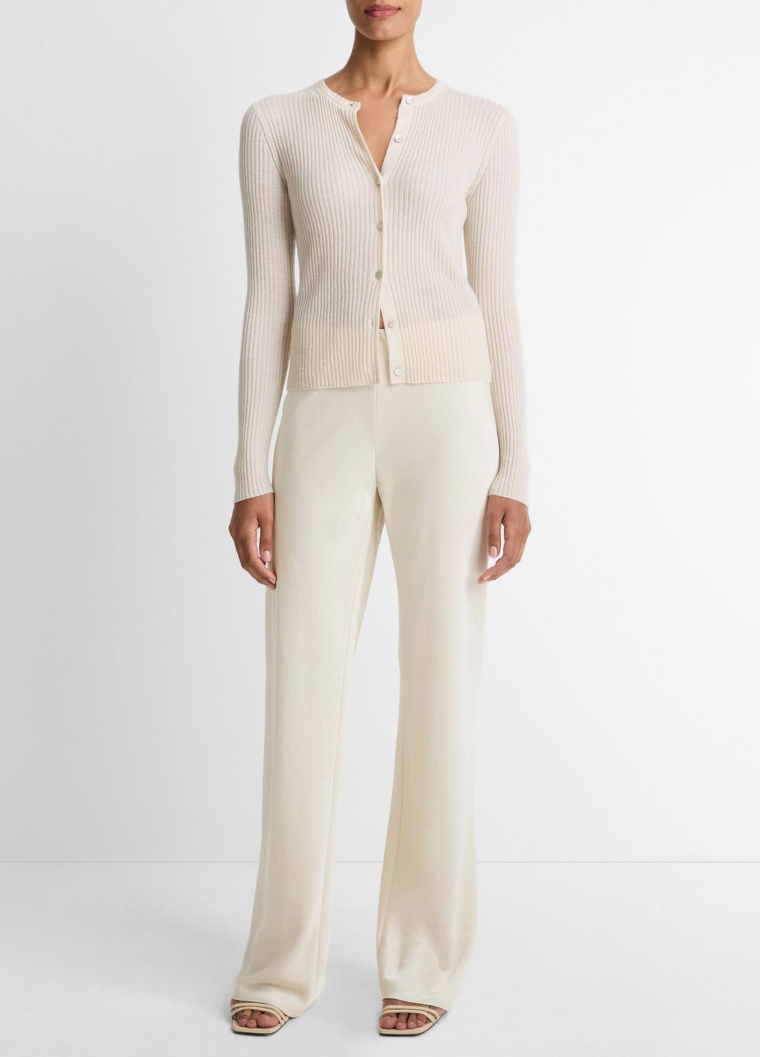 VINCE Premium - Ribbed Cashmere-Silk Cardigan in Cardigans