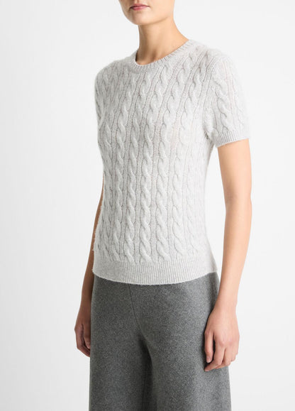 VINCE Trending - Cable-Knit Wool & Cashmere-Blend Short-Sleeve Sweater in Crew Neck