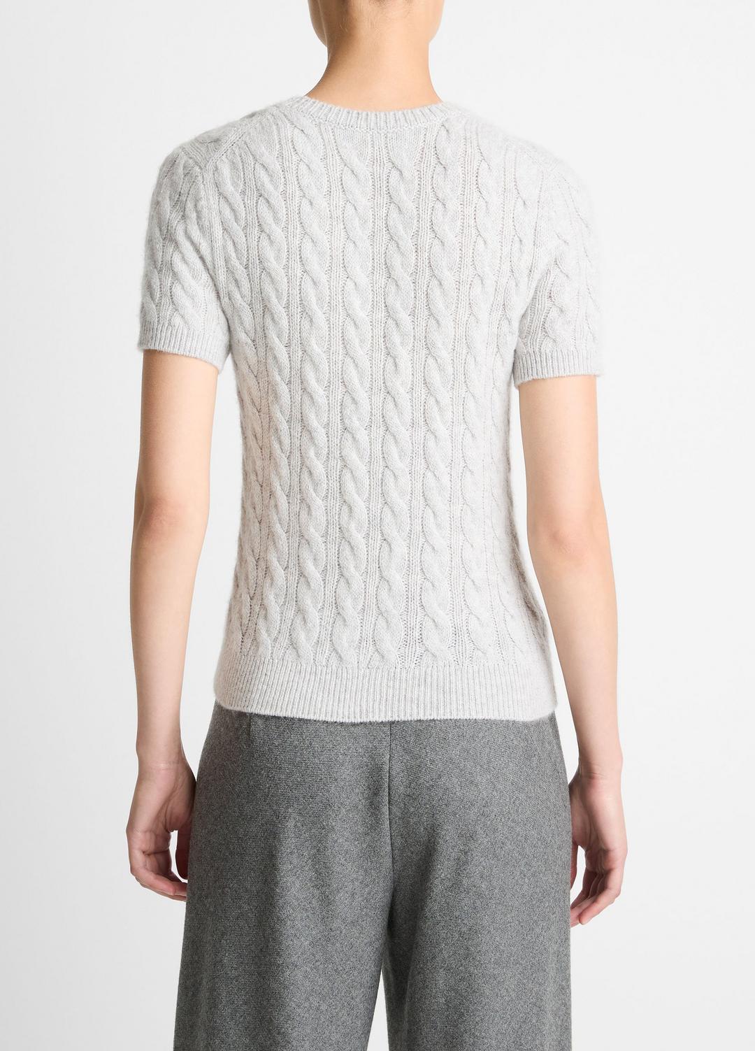 VINCE Trending - Cable-Knit Wool & Cashmere-Blend Short-Sleeve Sweater in Crew Neck