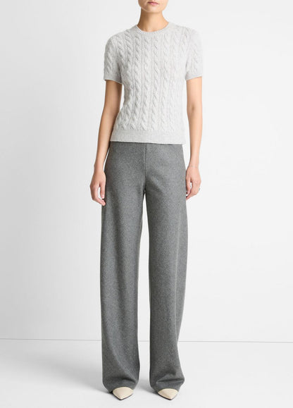 VINCE Trending - Cable-Knit Wool & Cashmere-Blend Short-Sleeve Sweater in Crew Neck