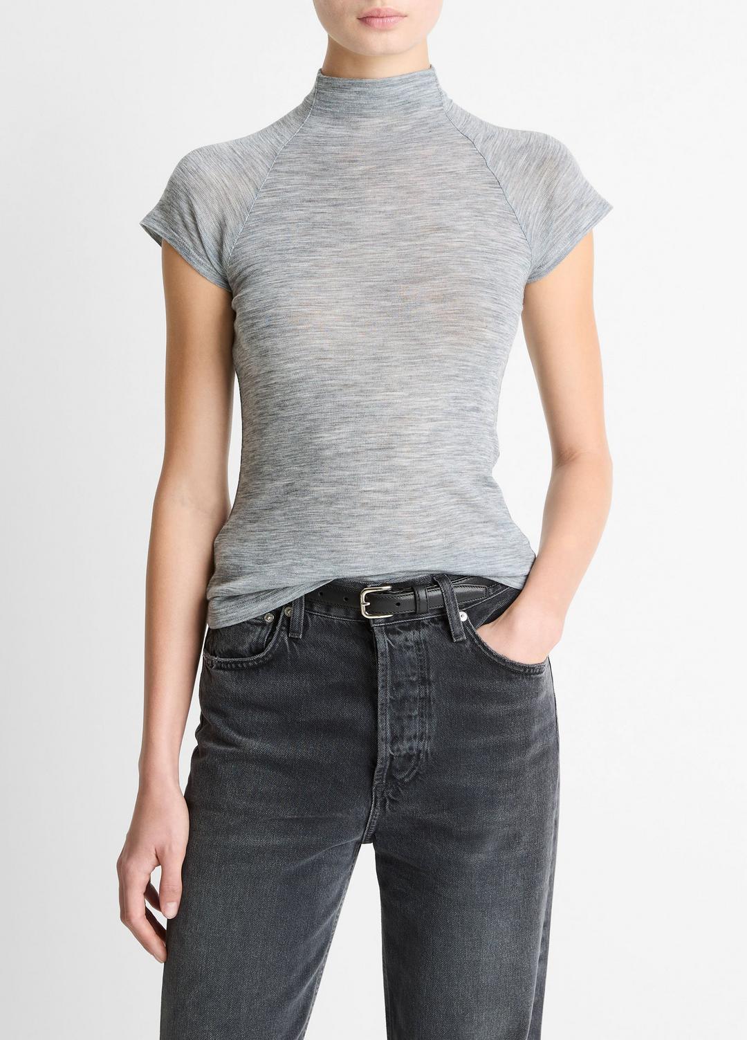 VINCE Value - Wool Raglan Cap-Sleeve Mock-Neck Top in Short Sleeve