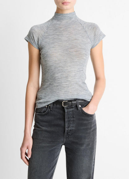 VINCE Value - Wool Raglan Cap-Sleeve Mock-Neck Top in Short Sleeve