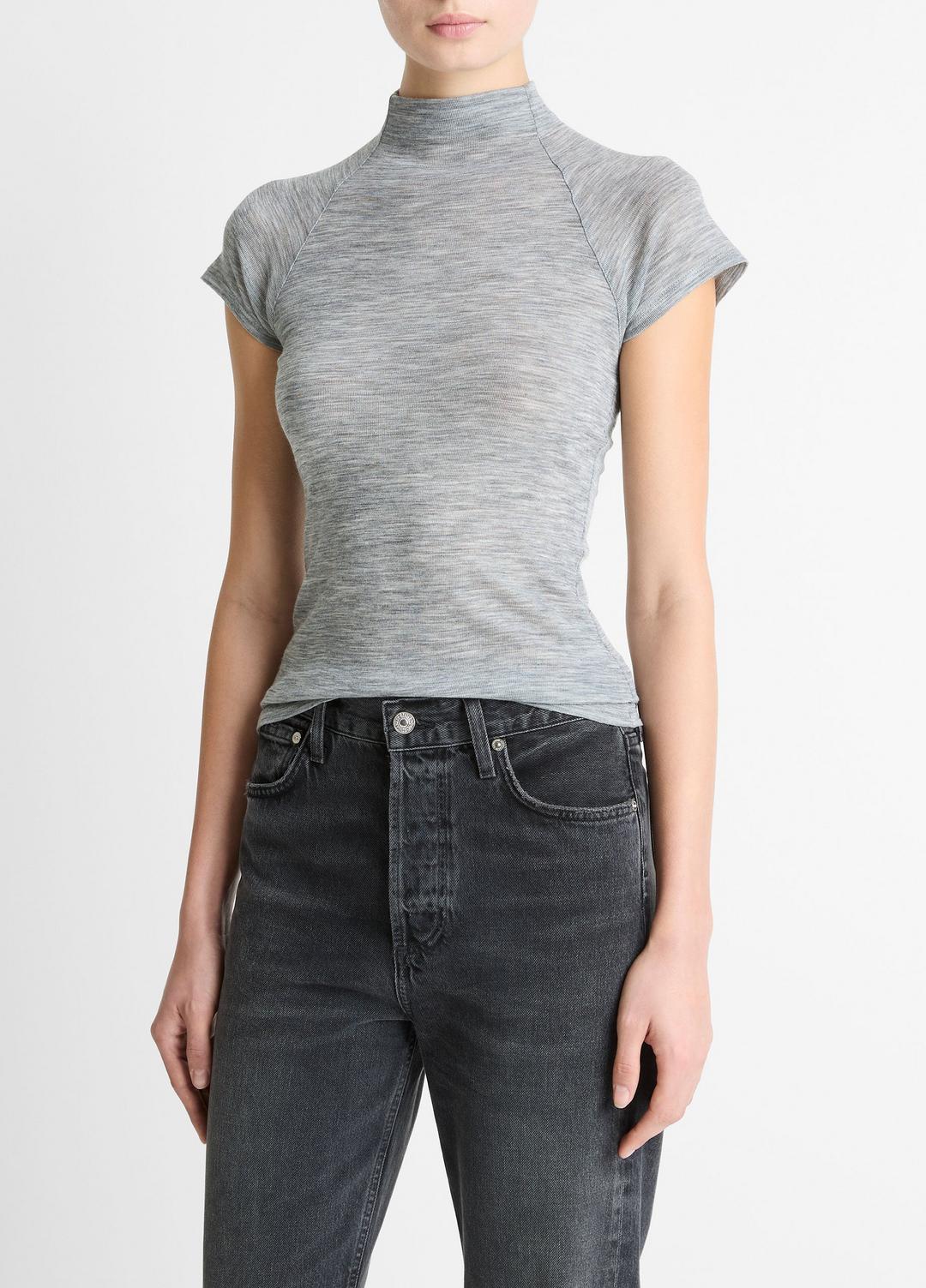 VINCE Value - Wool Raglan Cap-Sleeve Mock-Neck Top in Short Sleeve