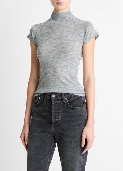 VINCE Value - Wool Raglan Cap-Sleeve Mock-Neck Top in Short Sleeve