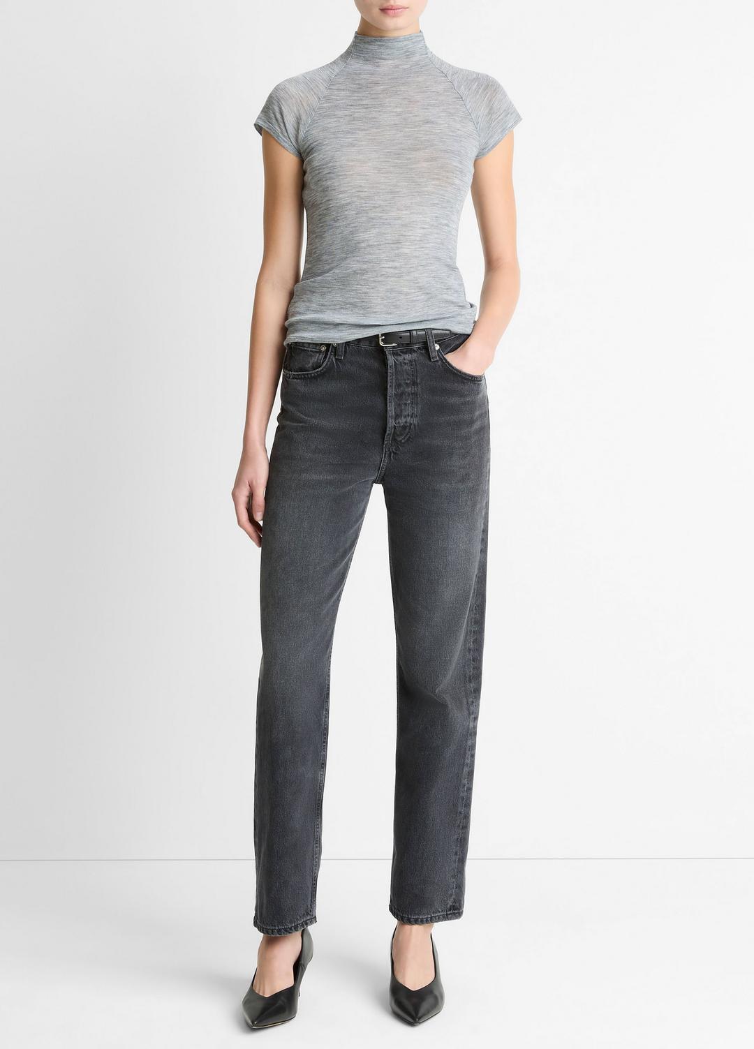 VINCE Value - Wool Raglan Cap-Sleeve Mock-Neck Top in Short Sleeve