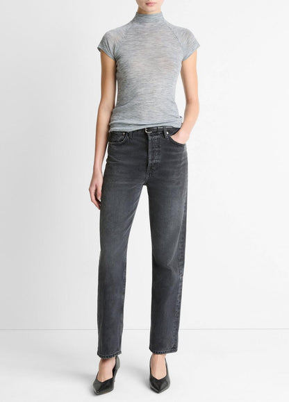 VINCE Value - Wool Raglan Cap-Sleeve Mock-Neck Top in Short Sleeve