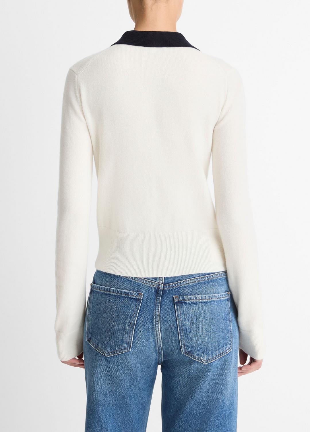 VINCE Trending - Contrast-Trim Wool & Cashmere-Blend Collared Cardigan in Cardigans