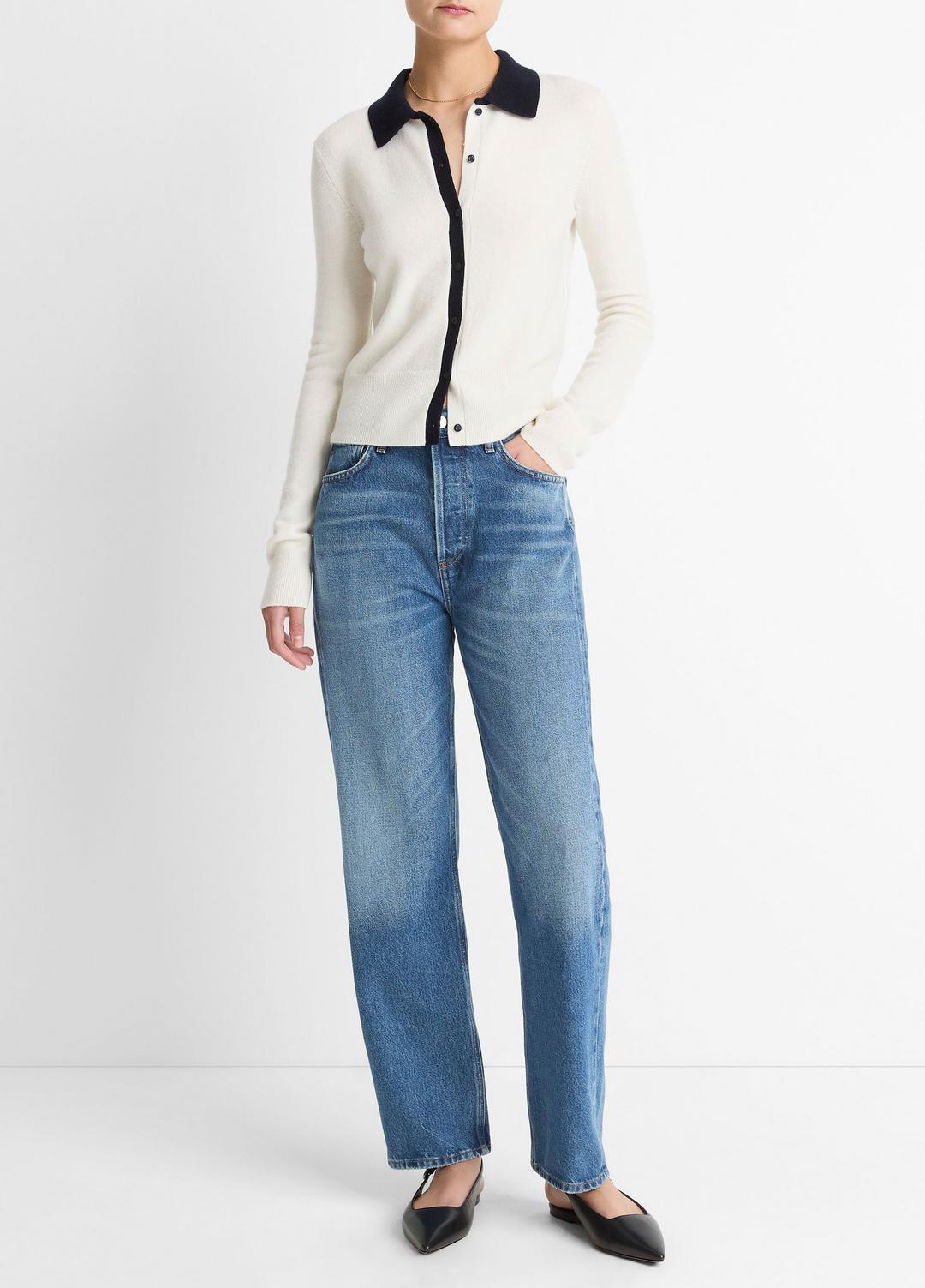 VINCE Trending - Contrast-Trim Wool & Cashmere-Blend Collared Cardigan in Cardigans