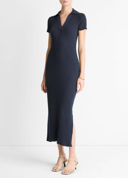 VINCE Value - Ribbed Cotton-Blend Polo Dress in Dresses