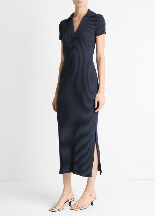 VINCE Value - Ribbed Cotton-Blend Polo Dress in Dresses