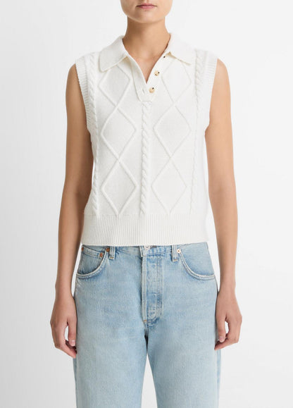 VINCE Great Value - Cable-Knit Wool & Cotton-Blend Sweater Vest in V-Neck