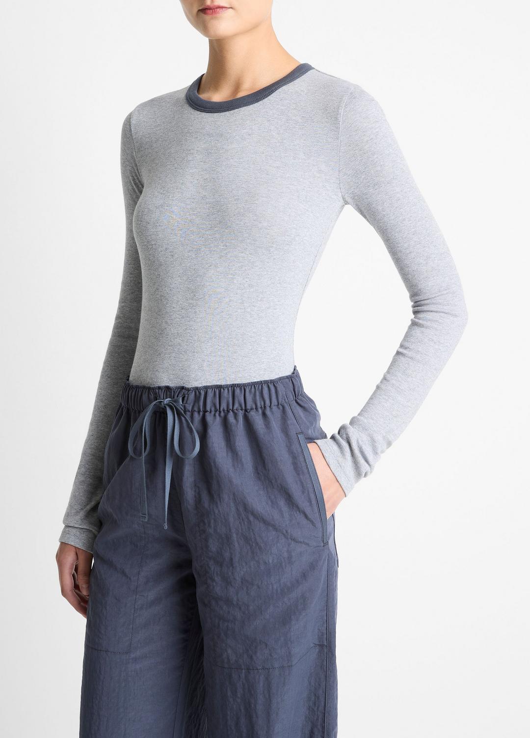 VINCE Recommended - Tipped Heathered Pima Cotton-Blend Long-Sleeve T-Shirt in Long Sleeve