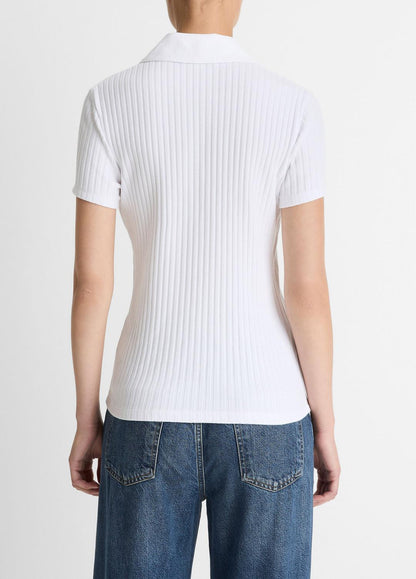 VINCE Hot Sale - Ribbed Cotton-Blend Polo Shirt in Short Sleeve