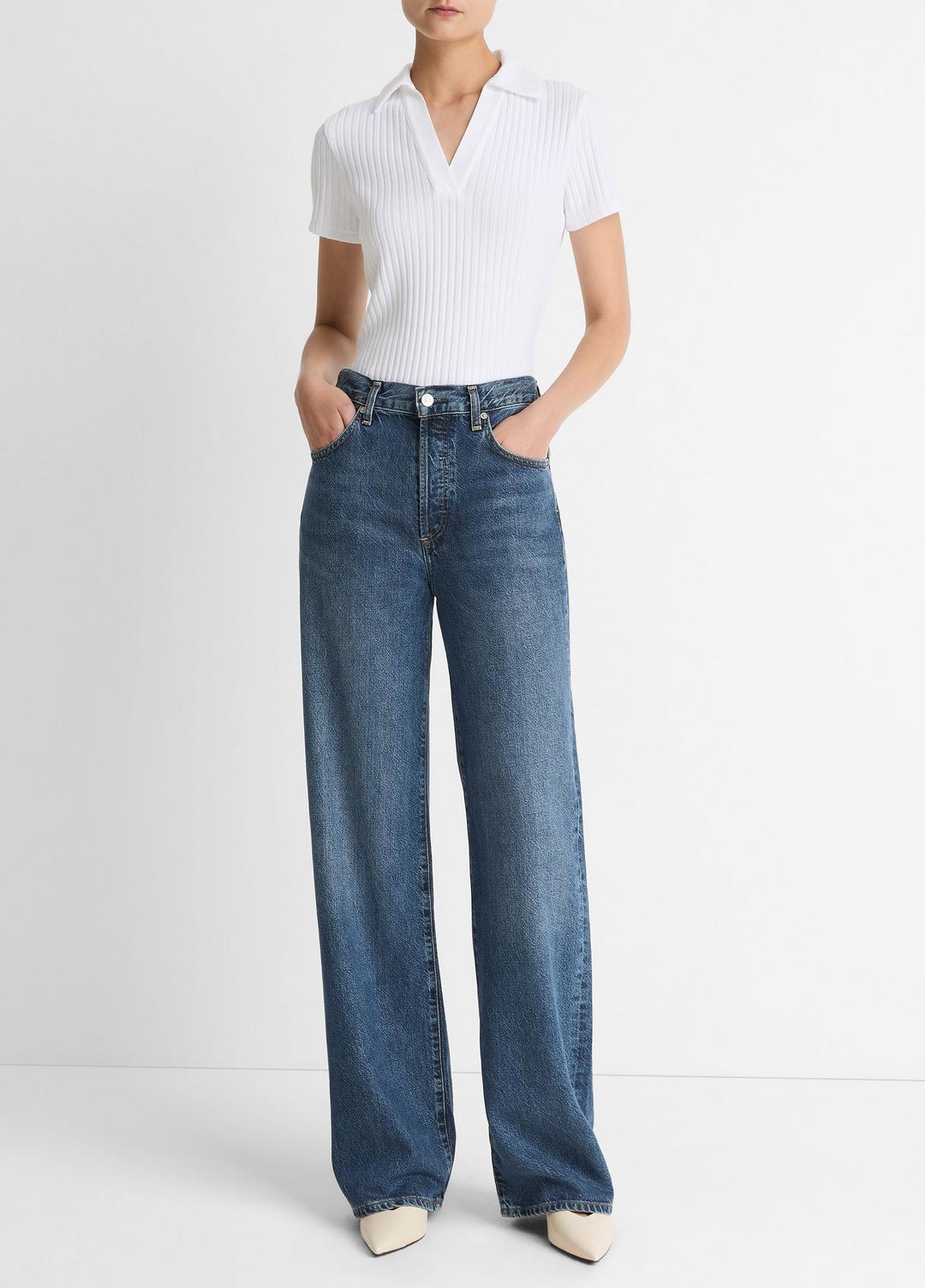VINCE Hot Sale - Ribbed Cotton-Blend Polo Shirt in Short Sleeve