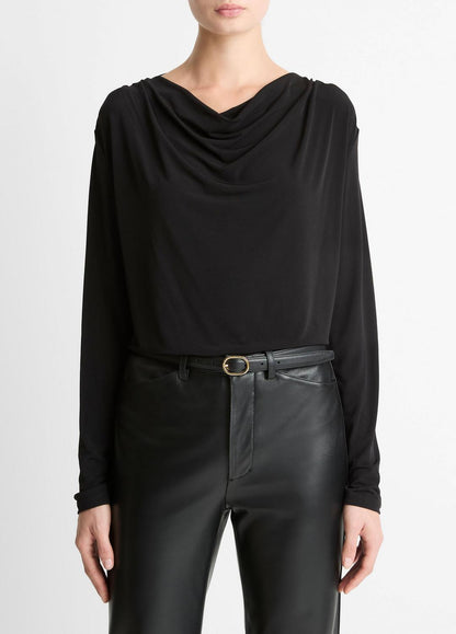 VINCE Classic - Matte Jersey Cowl-Neck Top in Long Sleeve