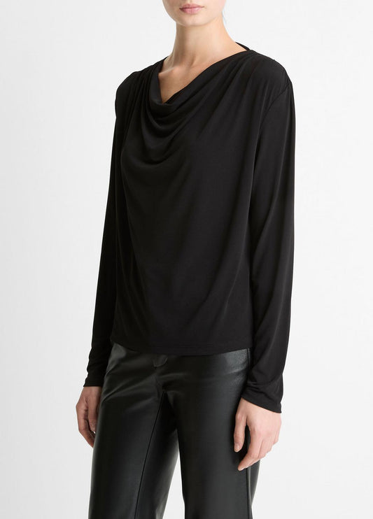 VINCE Classic - Matte Jersey Cowl-Neck Top in Long Sleeve