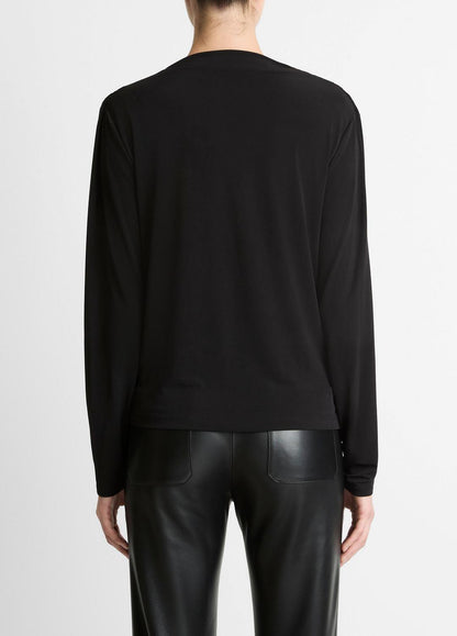 VINCE Classic - Matte Jersey Cowl-Neck Top in Long Sleeve