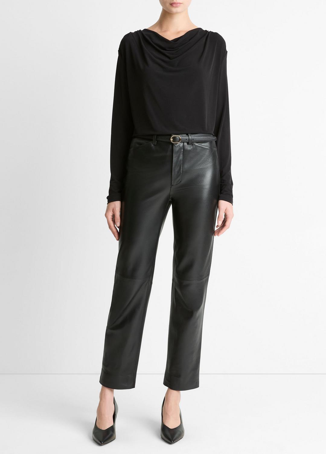 VINCE Classic - Matte Jersey Cowl-Neck Top in Long Sleeve