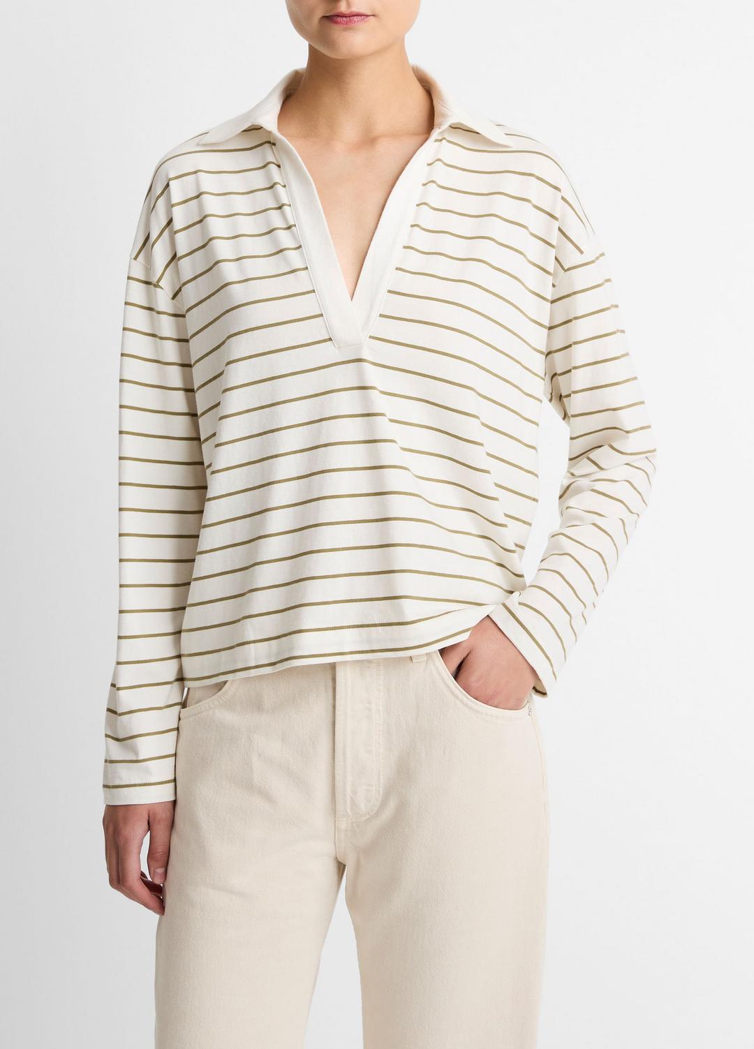 VINCE Recommended - Striped Cotton Long-Sleeve Polo Shirt in Long Sleeve