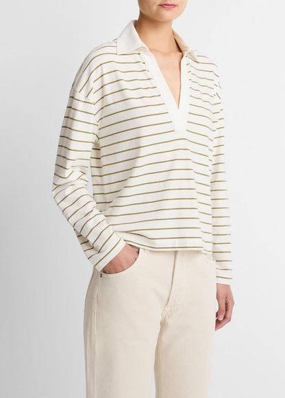 VINCE Recommended - Striped Cotton Long-Sleeve Polo Shirt in Long Sleeve