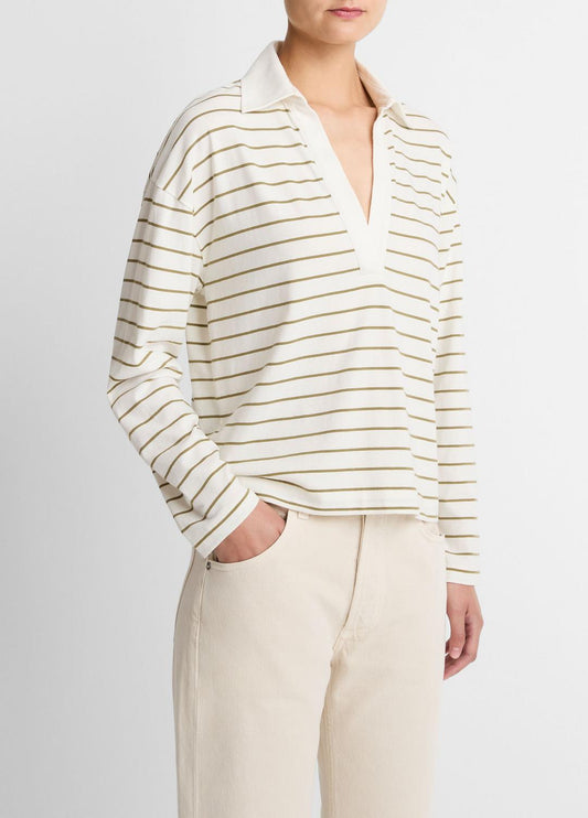 VINCE Recommended - Striped Cotton Long-Sleeve Polo Shirt in Long Sleeve
