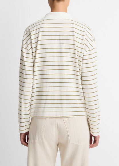 VINCE Recommended - Striped Cotton Long-Sleeve Polo Shirt in Long Sleeve