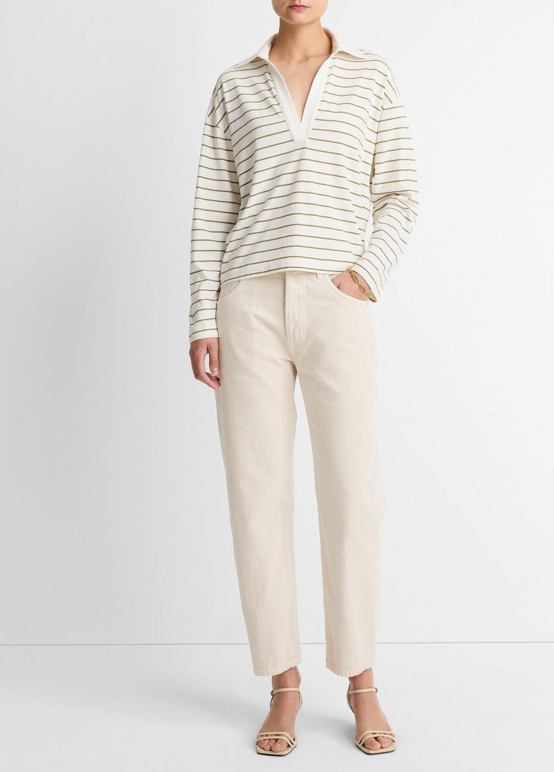 VINCE Recommended - Striped Cotton Long-Sleeve Polo Shirt in Long Sleeve