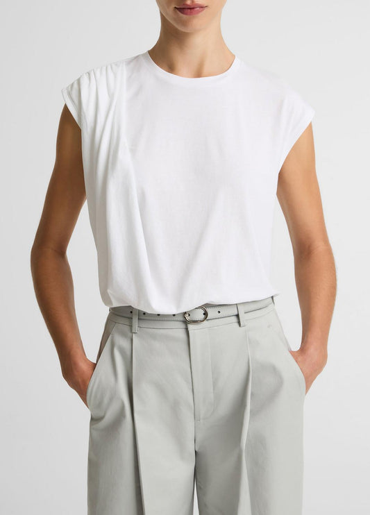 VINCE Value - Pima Cotton-Blend Draped Relaxed Top in Tank Tops