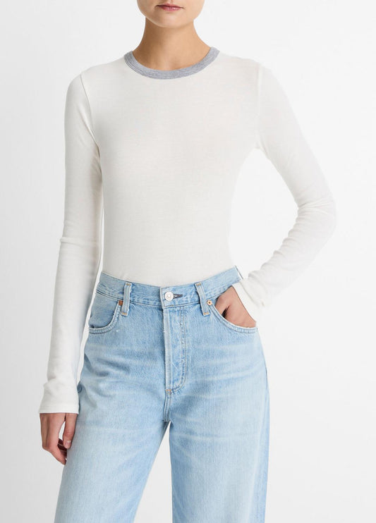 VINCE Deals - Tipped Heathered Pima Cotton-Blend Long-Sleeve T-Shirt in Long Sleeve